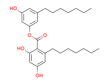 Molecular Structure of 121256-13-1 (Benzoic acid,2-heptyl-4,6-dihydroxy-, 3-heptyl-5-hydroxyphenyl ester)