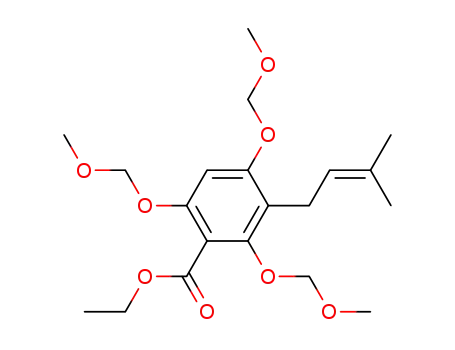 Molecular Structure of 426820-43-1 (2,4,6-tris-methoxymethoxy-3-(3-methyl-but-2-enyl)-benzoic acid ethyl ester)