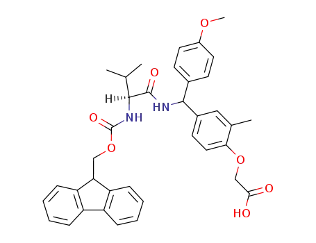Molecular Structure of 115057-30-2 ({4-[[(S)-2-(9H-Fluoren-9-ylmethoxycarbonylamino)-3-methyl-butyrylamino]-(4-methoxy-phenyl)-methyl]-2-methyl-phenoxy}-acetic acid)