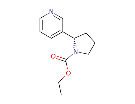Molecular Structure of 69730-90-1 ((2S)-2α-(3-Pyridinyl)-1-pyrrolidinecarboxylic acid ethyl ester)
