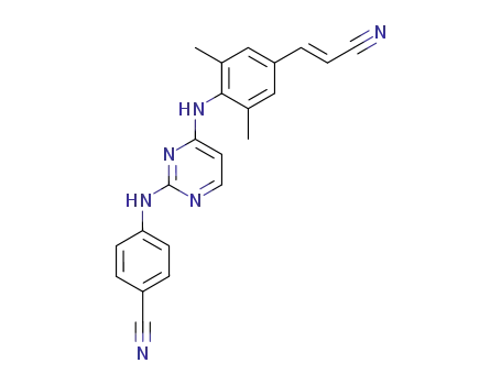 Molecular Structure of 500287-72-9 (4-[[4-[[4-[(E)-2-cyanoethenyl]-2,6-dimethyl-phenyl]amino]pyrimidin-2-yl]amino]benzonitrile)