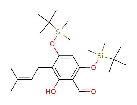 Molecular Structure of 426820-45-3 (4,6-bis-(<i>tert</i>-butyl-dimethyl-silanyloxy)-2-hydroxy-3-(3-methyl-but-2-enyl)-benzaldehyde)