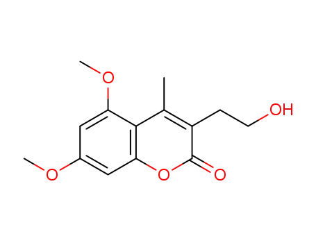 Molecular Structure of 155935-96-9 (3-(2-hydroxyethyl)-5,7-dimethoxy-4-methyl-2H-1-benzopyran-2-one)