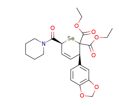 Molecular Structure of 139059-85-1 ((3R,6S)-3-Benzo[1,3]dioxol-5-yl-6-(piperidine-1-carbonyl)-3,6-dihydro-selenopyran-2,2-dicarboxylic acid diethyl ester)
