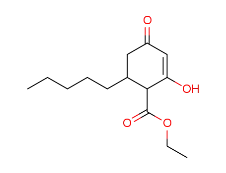 Molecular Structure of 751419-63-3 (2-Hydroxy-4-oxo-6-pentyl-cyclohex-2-enecarboxylic acid ethyl ester)