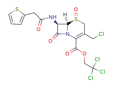 Molecular Structure of 85904-87-6 (2,2,2-trichloroethyl (1S,6R,7R)-3-chloromethyl-7-(thien-2-ylacetamido)ceph-3-em-4-carboxylate 1-oxide)