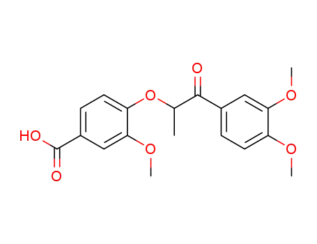 Molecular Structure of 88497-89-6 (Benzoic acid,
4-[2-(3,4-dimethoxyphenyl)-1-methyl-2-oxoethoxy]-3-methoxy-)