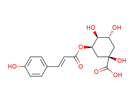 Molecular Structure of 87099-71-6 (Cyclohexanecarboxylic acid,
1,3,4-trihydroxy-5-[[(2E)-3-(4-hydroxyphenyl)-1-oxo-2-propenyl]oxy]-,
(1R,3R,4S,5R)-)