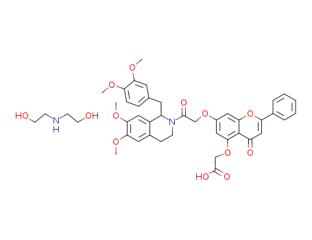 Molecular Structure of 41988-33-4 (((7-(2-(1-(m,p-Dimethoxybenzyl)-3,4-dihydro-6,7-dimethoxyisoquinolin-2(1H)-yl)-2-oxoethoxy)-4-oxo-2-phenyl-4H-1-benzopyran-5-yl)oxy)acetic acid, compound with 2,2-iminodiethanol (1:1))