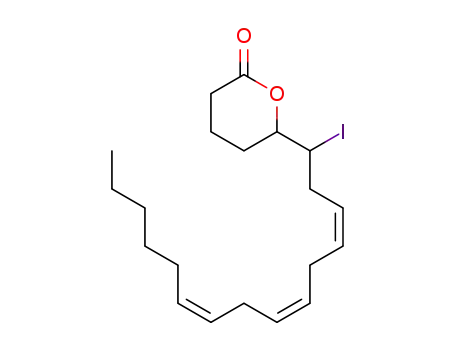 Molecular Structure of 742103-77-1 (6-((3Z,6Z,9Z)-1-iodopentadeca-3,6,9-trien-1-yl)tetrahydro-2Hpyran-2-one)