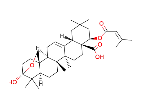 Molecular Structure of 60657-41-2 (3β,25-Epoxy-3-hydroxy-22β-[(3-methyl-1-oxo-2-butenyl)oxy]oleana-12-ene-28-oic acid)