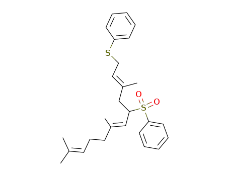 Molecular Structure of 359010-60-9 (5-phenylsulfonyl-1-phenylthio-3,7,11-trimethyl-2,6,10-dodecatriene)