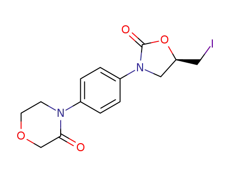 Molecular Structure of 1252018-26-0 (4-[4-((R)-5-(iodomethyl)-2-oxo-oxazolidin-3-yl)phenyl]-morpholin-3-one)
