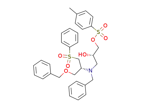 Molecular Structure of 212266-70-1 (Toluene-4-sulfonic acid (S)-3-[((R)-2-benzenesulfonyl-1-benzyloxymethyl-ethyl)-benzyl-amino]-2-hydroxy-propyl ester)