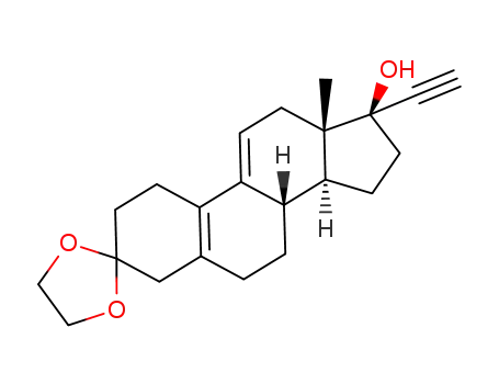 Molecular Structure of 5490-76-6 ((8S,13S,14S,17R)-17-ethynyl-13-methyl-1,2,4,6,7,8,12,13,14,15,16,17-dodecahydrospiro[cyclopenta[a]phenanthrene-3,2’-[1,3]dioxolan]-17-ol)