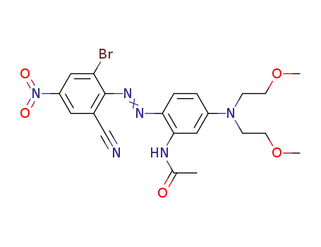 Molecular Structure of 41622-04-2 (N-[5-[bis(2-methoxyethyl)amino]-2-[(2-bromo-6-cyano-4-nitrophenyl)azo]phenyl]acetamide)