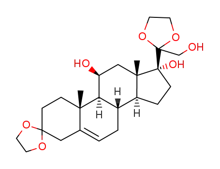 Molecular Structure of 76338-54-0 (11,17,21-Trihydroxy-pregn-5-ene-3,20-dione 3,20-Diethylene Ketal)