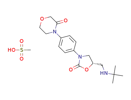 Molecular Structure of 1313613-20-5 (4-(4-((S)-5-(tert-butylaminomethyl)-2-oxooxazolidin-3-yl)phenyl)morpholin-3-one methanesulfonic salt)