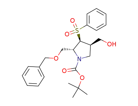 Molecular Structure of 220047-69-8 ((2R,3S,4R)-3-Benzenesulfonyl-2-benzyloxymethyl-4-hydroxymethyl-pyrrolidine-1-carboxylic acid tert-butyl ester)