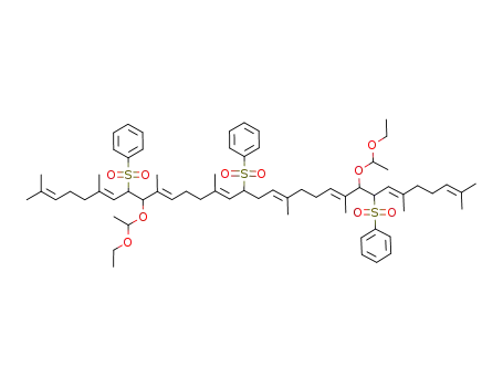 Molecular Structure of 1116695-26-1 (8,16,25-tris(benzenesulfonyl)-2,6,10,14,19,23,27,31-octamethyl-2,6,10,14,18,22,26,30-dotriacontaoctaene-9,24-diol, bis(1-ethoxyethyl) ether)