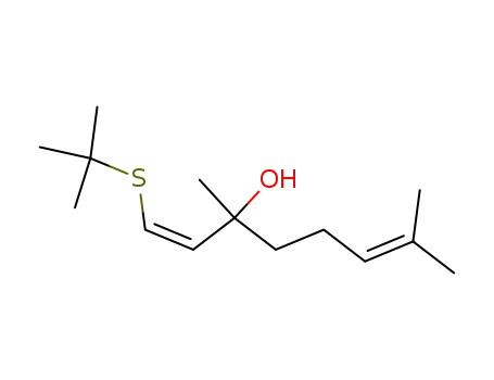 Molecular Structure of 86254-75-3 ((Z)-1-tert-Butylsulfanyl-3,7-dimethyl-octa-1,6-dien-3-ol)