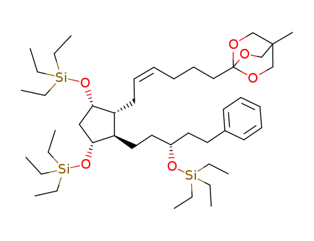 Molecular Structure of 913258-28-3 (1-{(Z)-6-[(1R,2R,3R,5S)-2-[(R)-3-(triethylsilyloxy)-5-phenylpentyl]-3,5-bis(triethylsilyloxy)cyclopentyl]hex-4-enyl}-4-methyl-2,6,7-trioxabicyclo[2.2.2]octane)