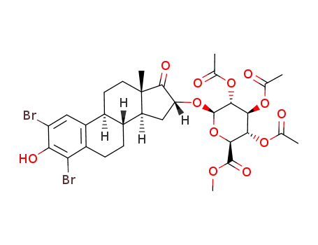 Molecular Structure of 79258-13-2 (methyl 1-O-<2,4-dibromo-3-hydroxy-17-oxo-estra-1,3,5(10)-trien-16α-yl>-2,3,4-tri-O-acetyl-β-D-glucopyranosiduronate)