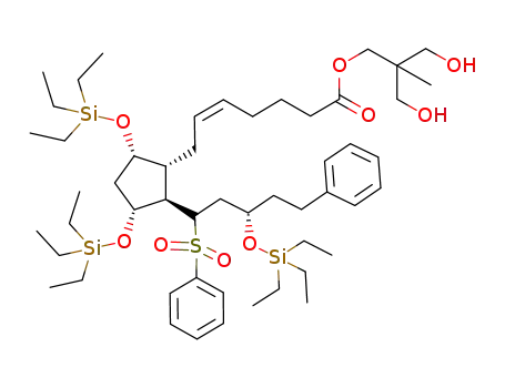 Molecular Structure of 913258-25-0 (2,2-bis(hydroxymethyl)propyl-(Z)-7-[(1R,2R,3R,5S)-2-[(3S)-3-triethylsilyloxy-5-phenyl-1-(phenylsulfonyl)pentyl]-3,5-bis(triethylsilyloxy)cyclopentyl]hept-5-enoate)