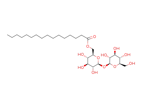 Molecular Structure of 76054-91-6 (Hexadecanoic acid (2R,3S,4S,5R,6S)-3,4,5-trihydroxy-6-((2S,3R,4S,5S,6R)-3,4,5-trihydroxy-6-hydroxymethyl-tetrahydro-pyran-2-yloxy)-tetrahydro-pyran-2-ylmethyl ester)