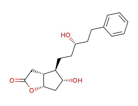 Molecular Structure of 145773-21-3 ((1S,5R,6R,7R)-6-<(3R)-3-hydroxy-5-phenyl-1-pentyl>-7(R)-hydroxy-2-oxabicyclo<3.3.0>octan-3-one)