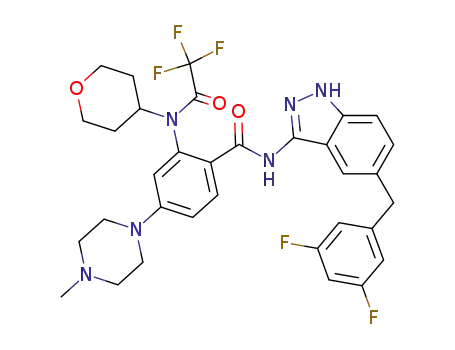 Molecular Structure of 1108745-38-5 (N-[5-[(3,5-difluorophenyl)methyl]-1H-indazol-3-yl]-4-(4-methylpiperazin-1-yl)-2-(2,2,2-trifluoro-N-(tetrahydro-2H-pyran-4-yl)acetamido)benzamide)