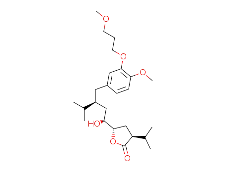 Molecular Structure of 325740-67-8 ((3S,5S)-dihydro-5-{(1S,3S)-1-hydroxy-3-{[4-methoxy-3-(3-methoxypropoxy)phenyl]methyl}-4-methylpentyl}-3-(1-methylethyl)furan-2(3H)-one)