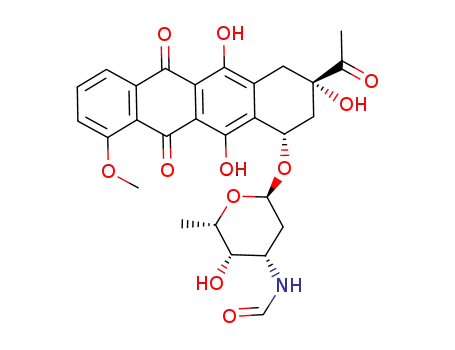 Molecular Structure of 63084-42-4 ((8S,10S)-8-Acetyl-7,8,9,10-tetrahydro-6,8,11-trihydroxy-1-methoxy-10-[(3-(formylamino)-2,3,6-trideoxy-α-L-lyxo-hexopyranosyl)oxy]-5,12-naphthacenedione)