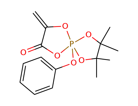 Molecular Structure of 105930-58-3 (7,7,8,8-Tetramethyl-3-methylene-5-phenoxy-1,4,6,9-tetraoxa-5λ<sup>5</sup>-phospha-spiro[4.4]nonan-2-one)