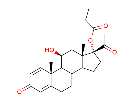 Pregna-1,4-diene-3,20-dione,11-hydroxy-17-(1-oxopropoxy)-, (11b)-