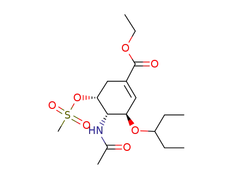Molecular Structure of 1132659-99-4 ((3R,4S,5R)-4-acetylamino-3-(1-ethyl-propoxy)-5-methanesulfonyloxy-cyclohex-1-enecarboxylic acid ethyl ester)