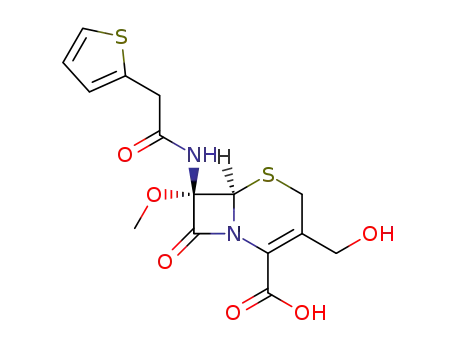 Molecular Structure of 54333-94-7 ((6R-cis)-3-(hydroxymethyl)-7-methoxy-8-oxo-7-(2-thienylacetamido)-5-thia-1-azabicyclo[4.2.0]oct-2-ene-2-carboxylic acid)