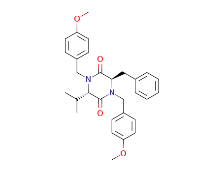 Molecular Structure of 205517-36-8 (2,5-Piperazinedione,
1,4-bis[(4-methoxyphenyl)methyl]-3-(1-methylethyl)-6-(phenylmethyl)-,
(3S,6R)-)