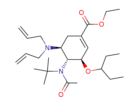 Molecular Structure of 651324-07-1 (ethyl (3R,4R,5S)-4-N-acetyl(1,1-dimethylethyl)amino-5-N,N-diallylamino-3-(1-ethylpropoxy)-1-cyclohexene-1-carboxylate)
