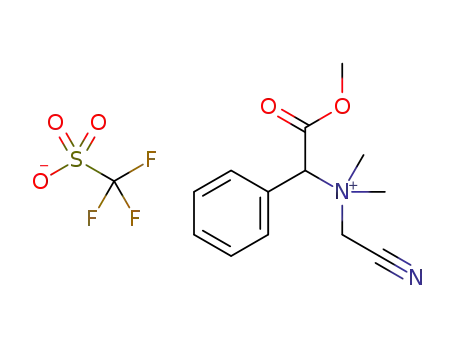 Molecular Structure of 1358418-57-1 (N-cyanomethyl-N,N-dimethyl-N-(α-methoxycarbonylbenzyl)ammonium trifluoromethanesulfonate)