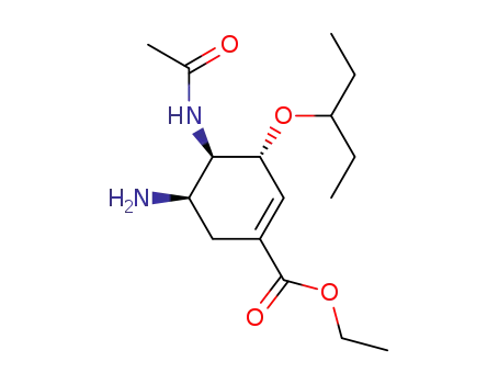 Molecular Structure of 1402431-91-7 (ethyl (3R,4R,5R)-4-acetylamino-5-amino-3-(pentan-3-yloxy)cyclohex-1-ene-1-carboxylate)