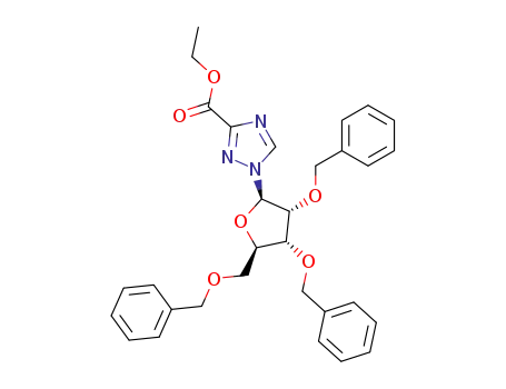 Molecular Structure of 79437-72-2 (1-(2,3,5-Tri-O-benzyl-β-D-ribofuranosyl)-1H-1,2,4-triazol-3-carbonsaeure-ethylester)