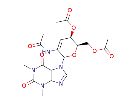 Molecular Structure of 80035-42-3 (7-(2-acetamido-4,6-di-O-acetyl-2,3-dideoxy-D-threo-hex-2-enopyranosyl)theophylline)
