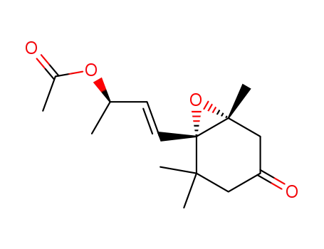 Molecular Structure of 437711-51-8 (Acetic acid (E)-(R)-1-methyl-3-((1S,6R)-2,2,6-trimethyl-4-oxo-7-oxa-bicyclo[4.1.0]hept-1-yl)-allyl ester)