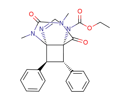 Molecular Structure of 130149-72-3 (3,4,5,7-Tetrahydro-1,3-dimethyl-2,6-dioxo-syn-10,anti-11-diphenyl-4,5-ethano-1H-purin-7-carbonsaeure-ethylester)