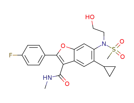 Molecular Structure of 691852-58-1 (5-Cyclopropyl-2-(4-fluorophenyl)-6-[(2-hydroxyethyl)(methylsulfonyl)amino]-N-methyl-3-benzofurancarboxamide)