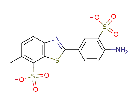 Molecular Structure of 5855-98-1 (2-(4-amino-3-sulphophenyl)-6-methylbenzothiazole-7-sulphonic acid)