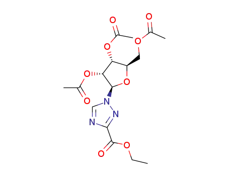 Molecular Structure of 535960-09-9 ((2R,3R,4R,5R)-2-(acetoxymethyl)-5-(3-(ethoxycarbonyl)-1H-1,2,4-triazol-1-yl)tetrahydrofuran-3,4-diyl diacetate)