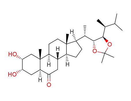 Molecular Structure of 83066-72-2 ((2R,3S,5S,8S,9S,10R,13S,14S,17R)-17-{(S)-1-[(4R,5R)-5-((S)-1,2-Dimethyl-propyl)-2,2-dimethyl-[1,3]dioxolan-4-yl]-ethyl}-2,3-dihydroxy-10,13-dimethyl-hexadecahydro-cyclopenta[a]phenanthren-6-one)