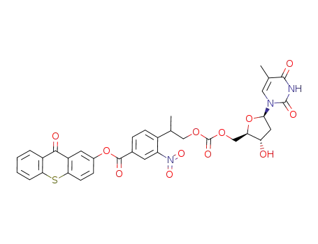 Molecular Structure of 777864-75-2 (5'-O-{[2-(2-nitro-4-{[(9-oxo-9H-thioxanthen-2-yl)oxy]carbonyl}phenyl)propoxy]carbonyl}thymidine)